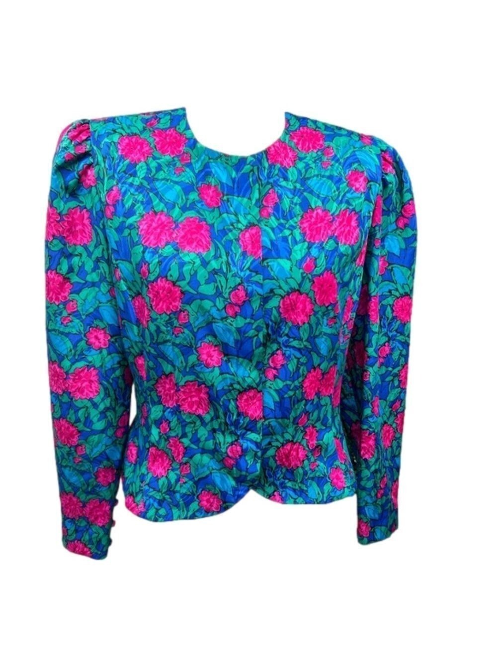 ADRIANNA Pappell Boutique Silk Vibrant Floral Dress Blazer Size 12 (sk013)